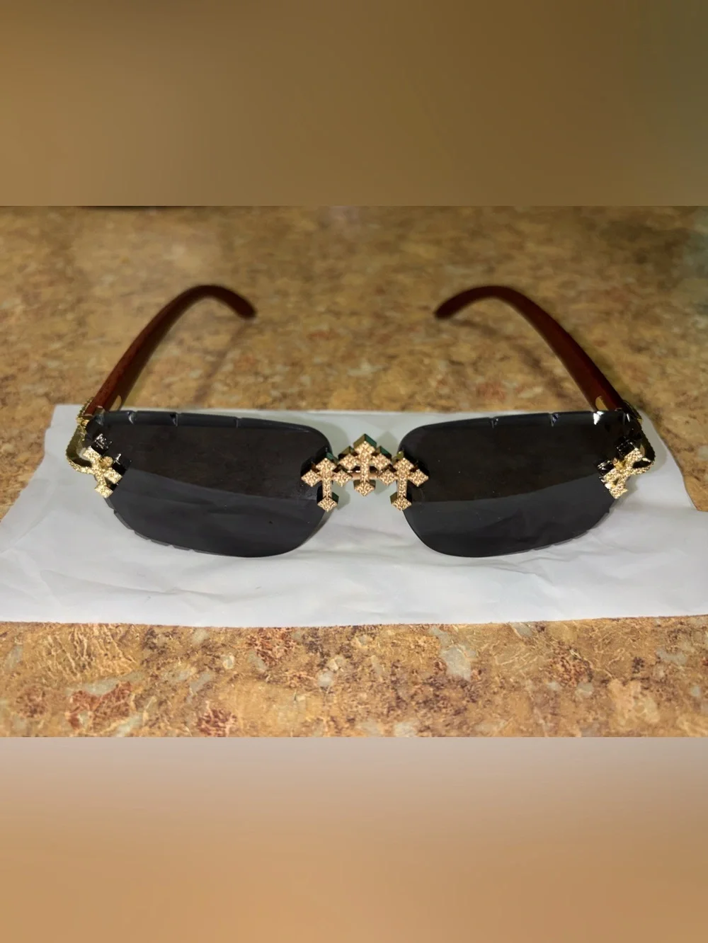 SLNP Gallery Black Sunglasses with Gold Cross Accent